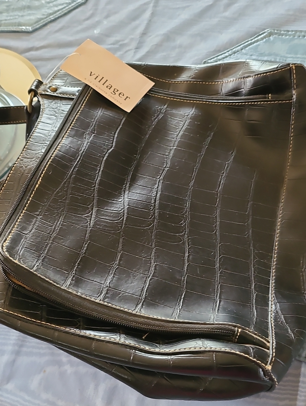 villager Black Croc-Embossed Men's Messenger Bag